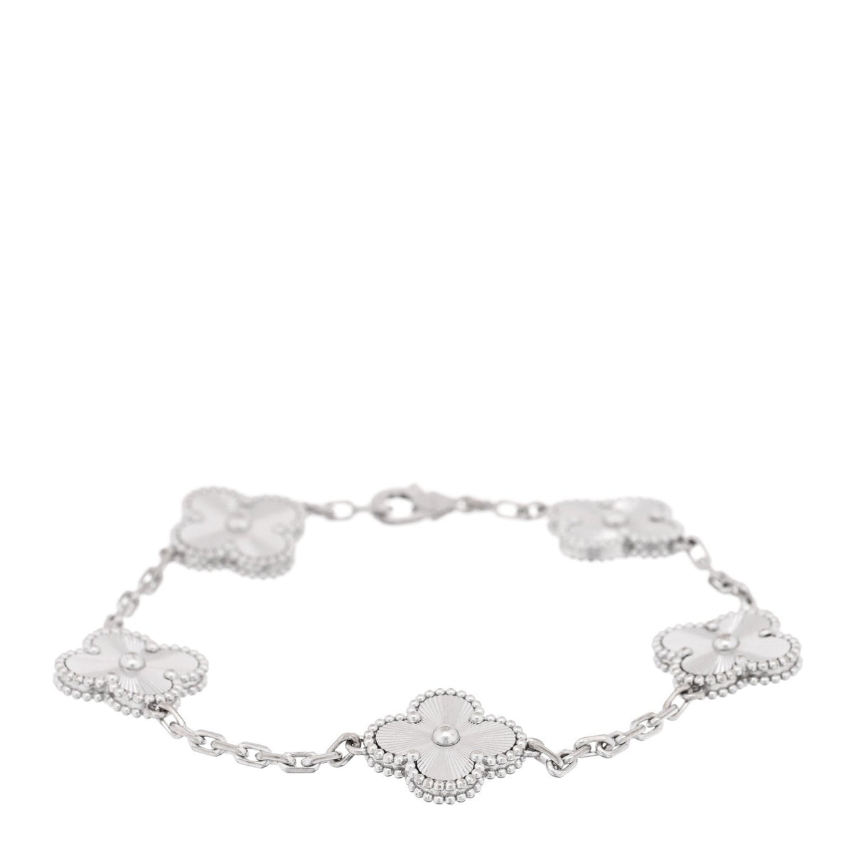 Van Cleef & Arpels 18K White Gold 5 Motifs Guilloche Vintage Alhambra Bracelet