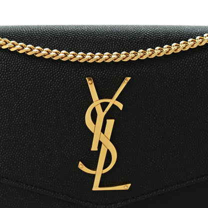 Saint Laurent Grain de Poudre Uptown Chain Wallet Black