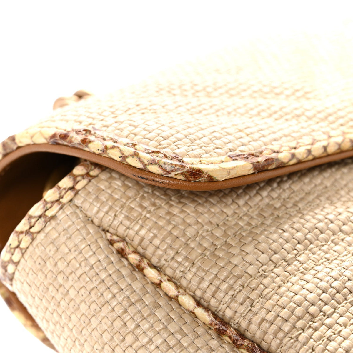 Gucci Raffia Elaphe Matelasse Small GG Marmont Shoulder Bag Natural Cream Brown