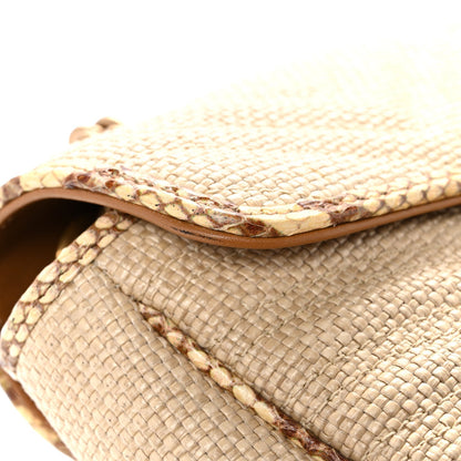 Gucci Raffia Elaphe Matelasse Small GG Marmont Shoulder Bag Natural Cream Brown