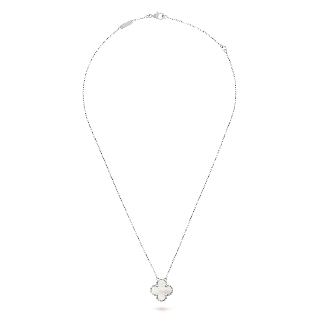 18K White Gold Mother of Pearl VCA Vintage Alhambra Pendant