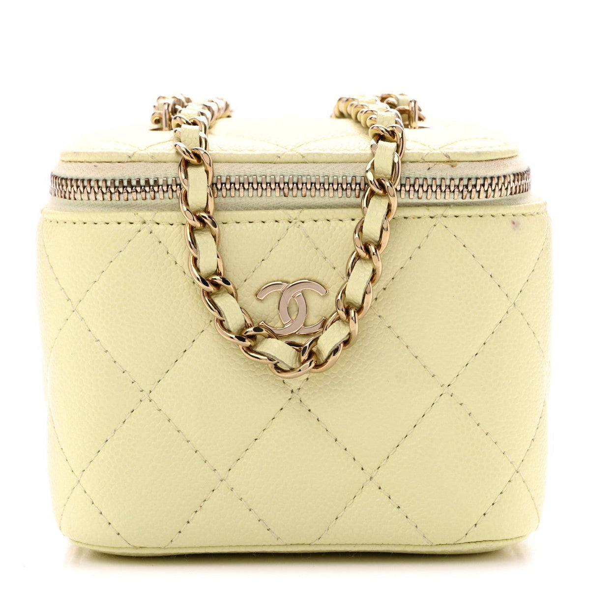 Chanel Caviar Quilted Mini Vanity Case With Chain Light Yellow