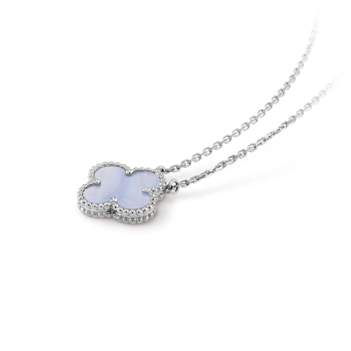 18K White Gold Chalcedony VCA Vintage Alhambra Pendant