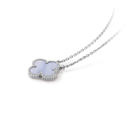 18K White Gold Chalcedony VCA Vintage Alhambra Pendant