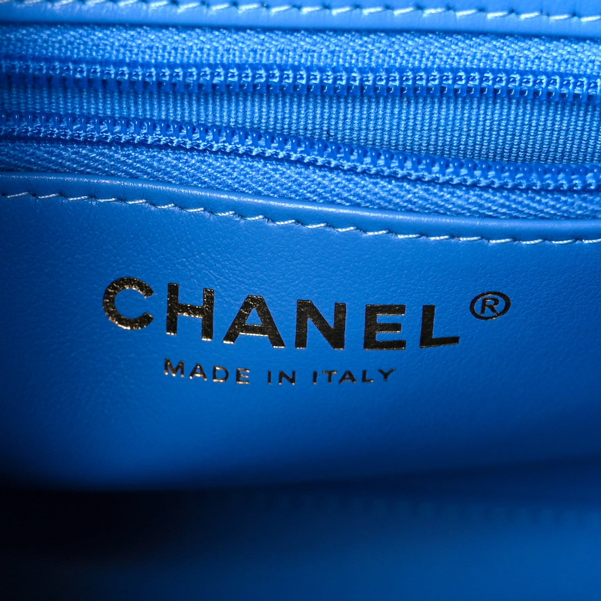 Chanel Shiny Aged Calfskin Quilted Nano Kelly Shopper Blue