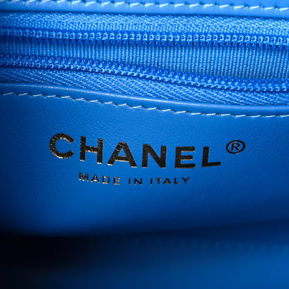Chanel Shiny Aged Calfskin Quilted Nano Kelly Shopper Blue