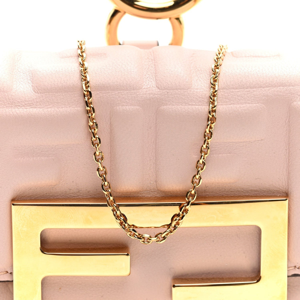 Fendi Nappa Matisse FF Embossed Nano Baguette Charm Rosa Quarzo