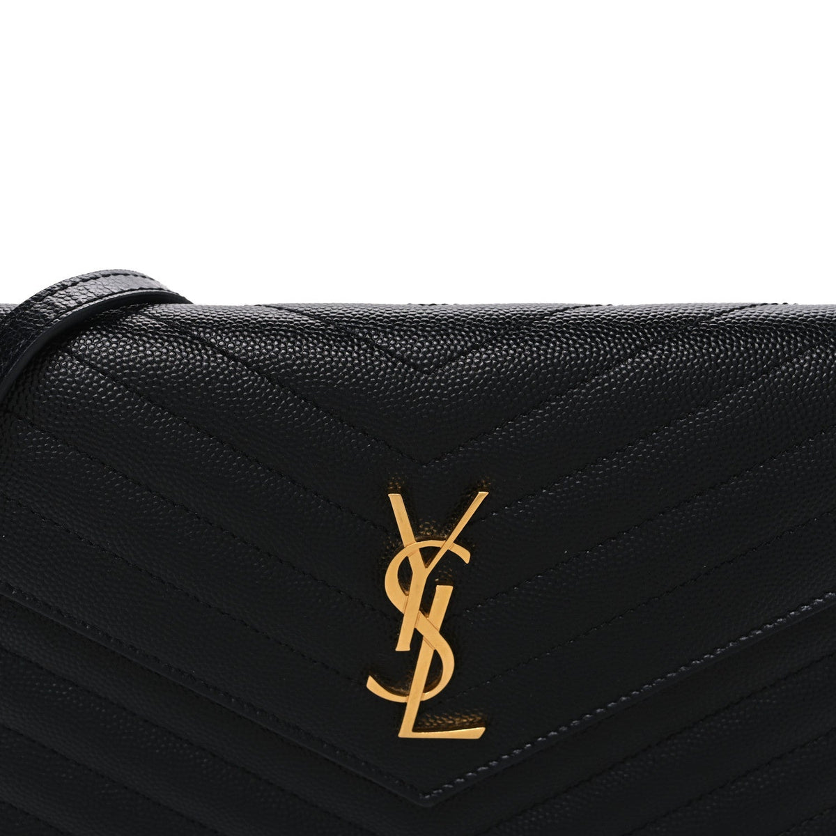 Saint Laurent Grain De Poudre Matelasse Chevron Monogram Envelope Chain Wallet Black
