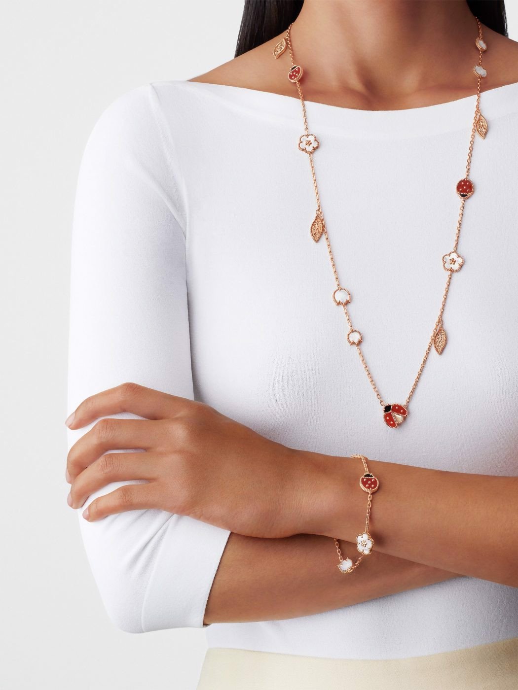VCA 18K Rose Gold Lucky Spring 15-Motif Long Necklace