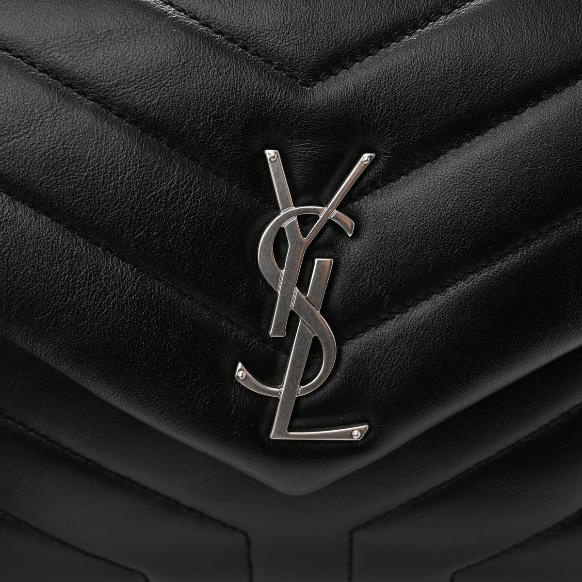 Saint Laurent Calfskin Y Quilted Monogram Small Loulou Chain Satchel Black