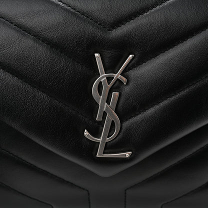 Saint Laurent Calfskin Y Quilted Monogram Small Loulou Chain Satchel Black