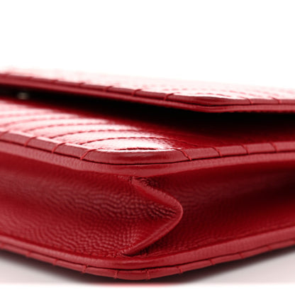 Chanel Caviar Chevron Quilted Wallet On Chain WOC Dark Red