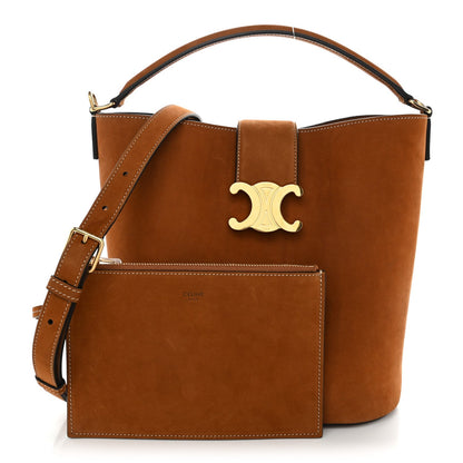 Celine Suede Calfskin Triomphe Medium Louise Bag Pecan