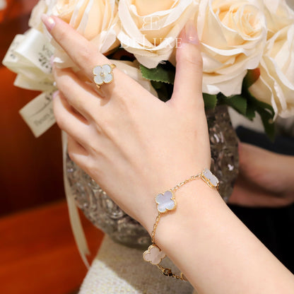 18K Yellow Gold MOP VCA Vintage Alhambra Bracelet 5 Motifs