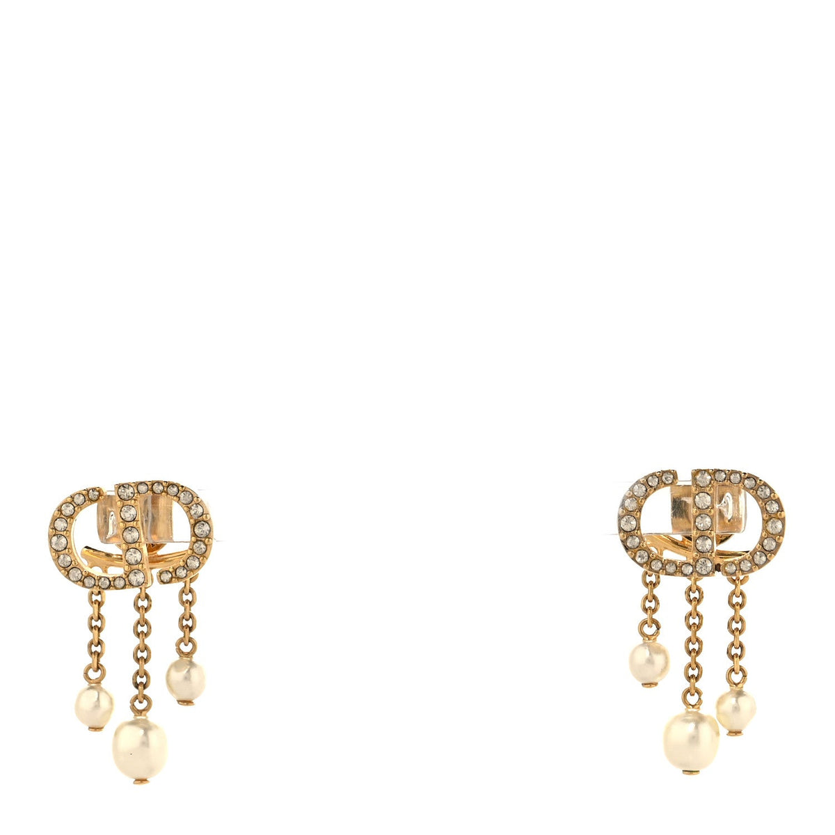 Dior Pearl Crystal Petit CD Drop Earrings Gold