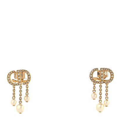 Dior Pearl Crystal Petit CD Drop Earrings Gold