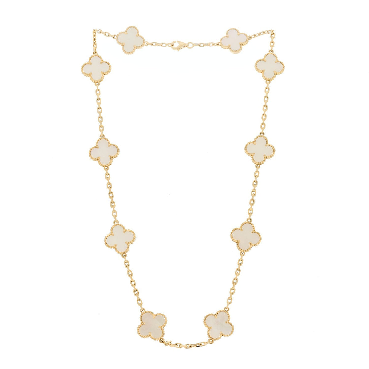 Van Cleef & Arpels 18K Yellow Gold Mother of Pearl 10 Motifs Vintage Alhambra Necklace