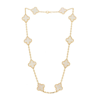 Van Cleef & Arpels 18K Yellow Gold Mother of Pearl 10 Motifs Vintage Alhambra Necklace