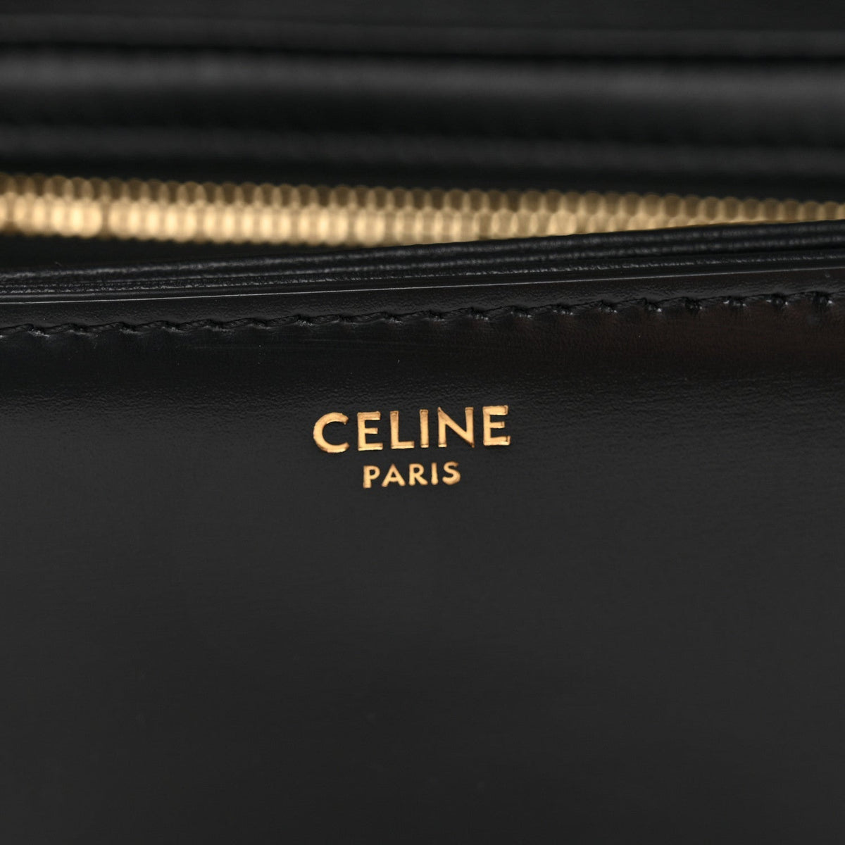 Celine Shiny Calfskin Teen Triomphe Shoulder Bag Black