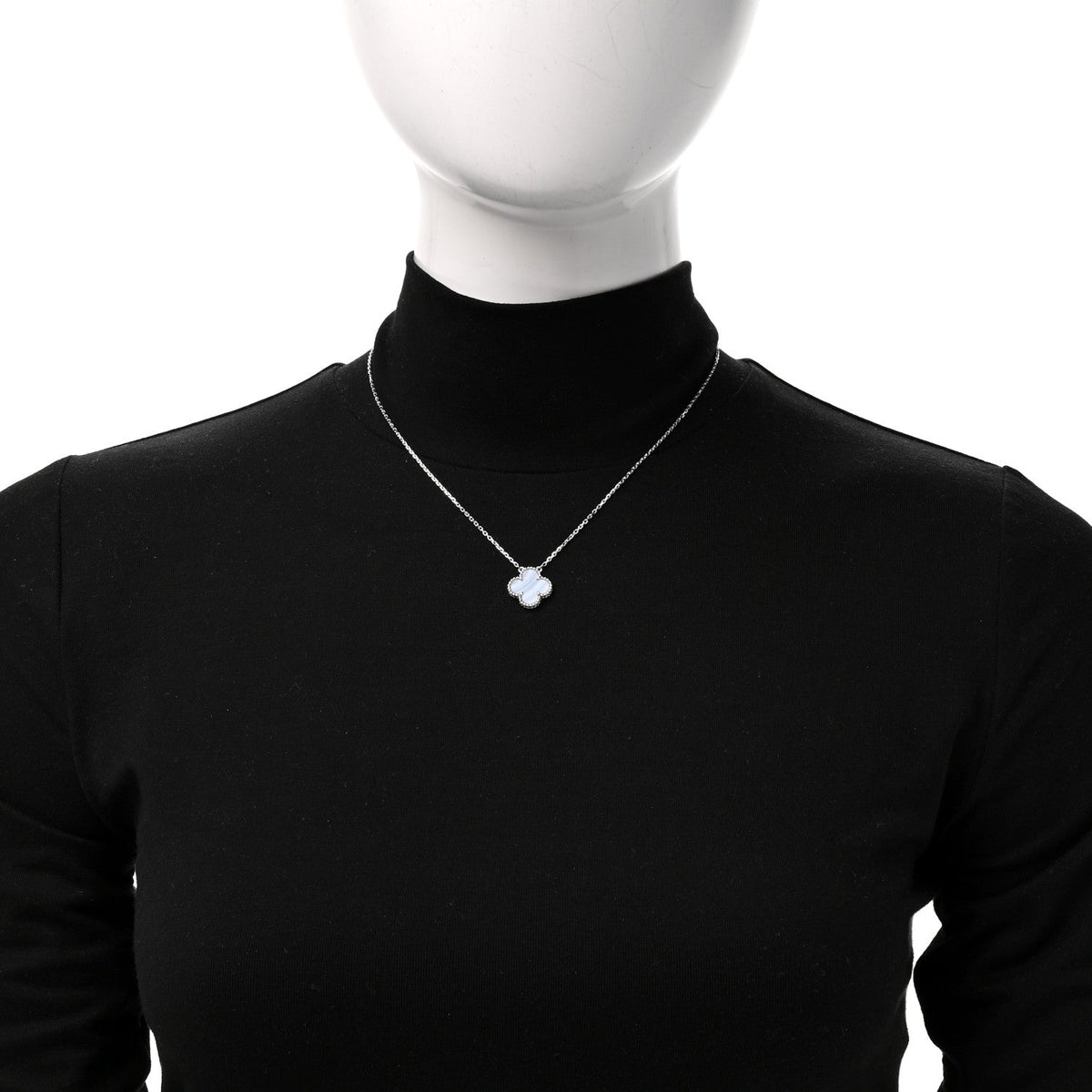 Van Cleef & Arpels 18K White Gold Chalcedony Vintage Alhambra Pendant Necklace