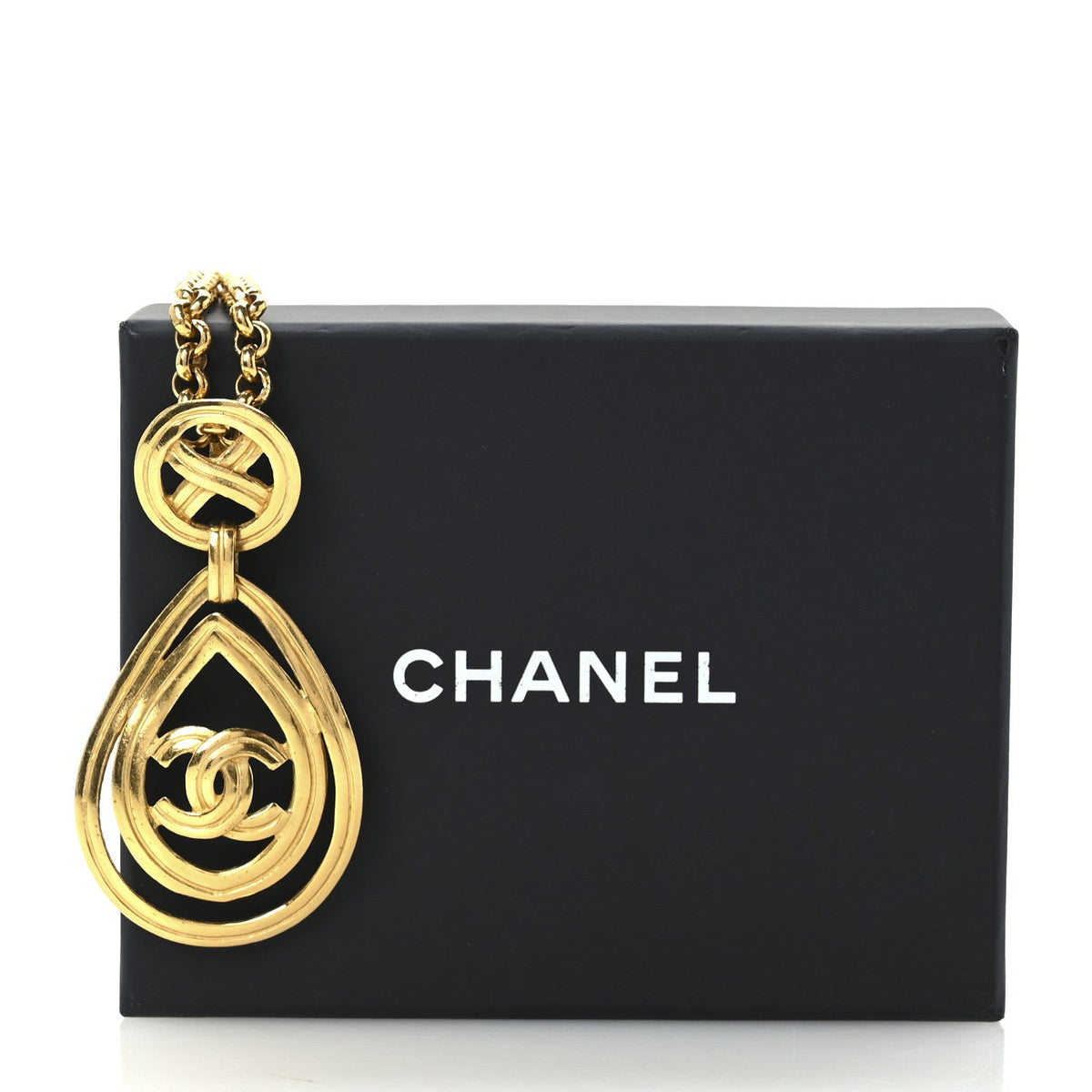Chanel CC Teardrop Pendant Necklace Gold