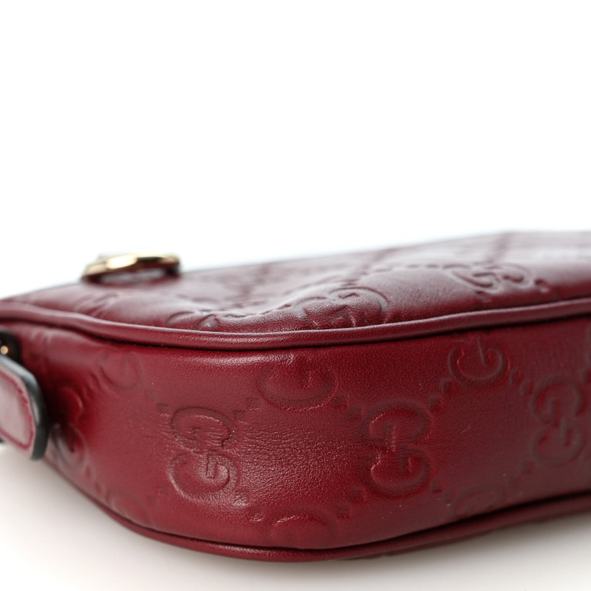 Gucci GG Calfskin Embossed Emblem Mini Shoulder Bag Rosso Ancora