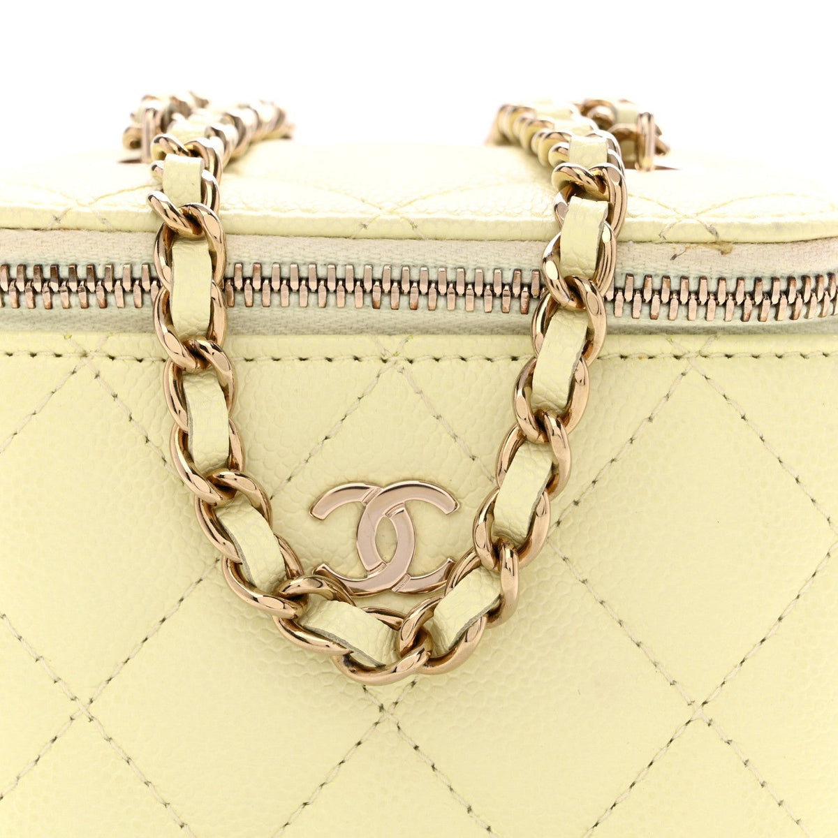 Chanel Caviar Quilted Mini Vanity Case With Chain Light Yellow