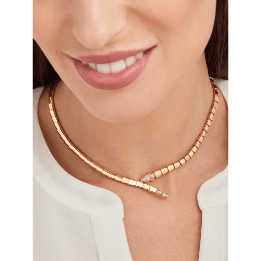 18K Rose Gold Diamond Serpenti Viper Necklace