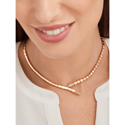 18K Rose Gold Diamond Serpenti Viper Necklace