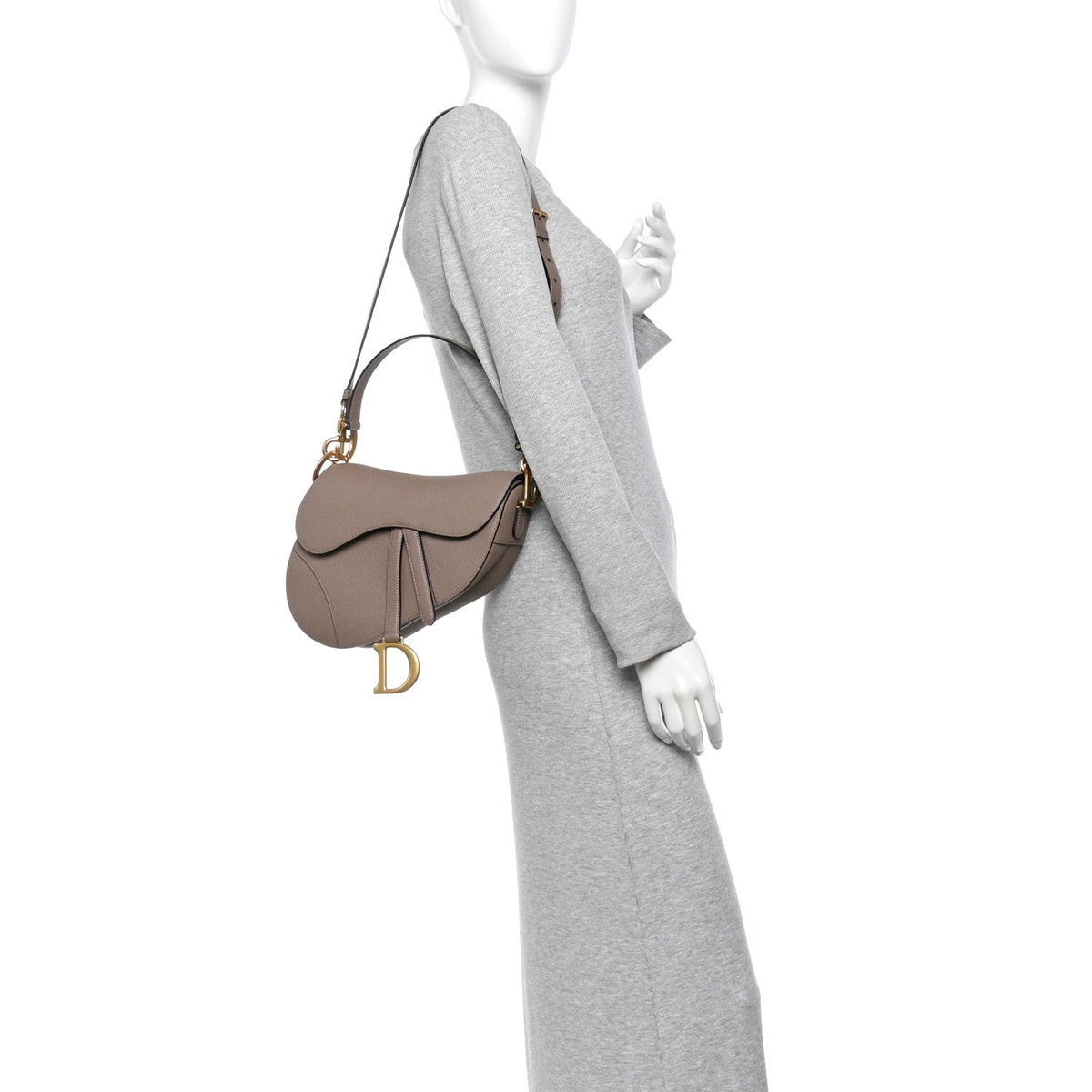Christian Dior Grained Calfskin Saddle Bag Warm Taupe