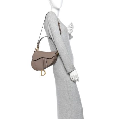 Christian Dior Grained Calfskin Saddle Bag Warm Taupe