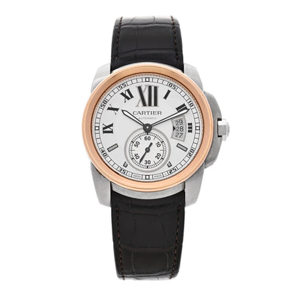 Cartier Stainless Steel 18K Pink Gold Alligator 42mm Calibre de Cartier Automatic Watch Brown