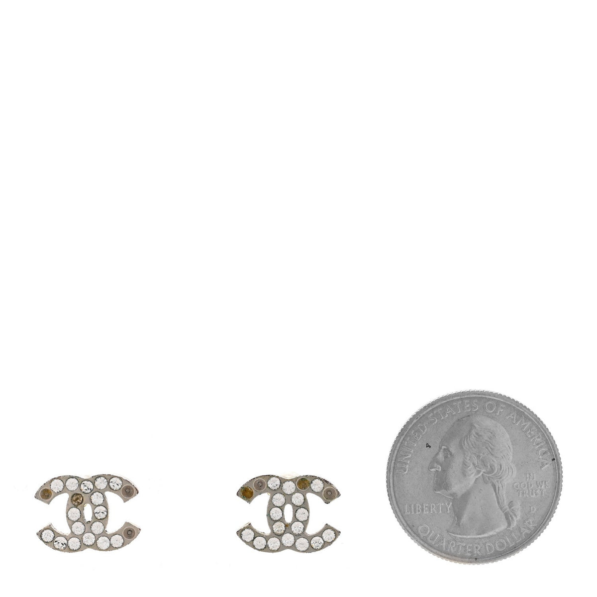 Chanel Silver Tone Crystal CC Earrings Silver