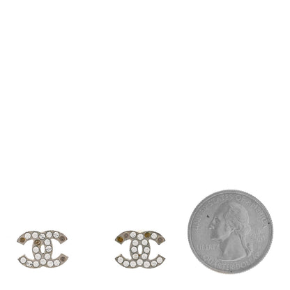 Chanel Silver Tone Crystal CC Earrings Silver