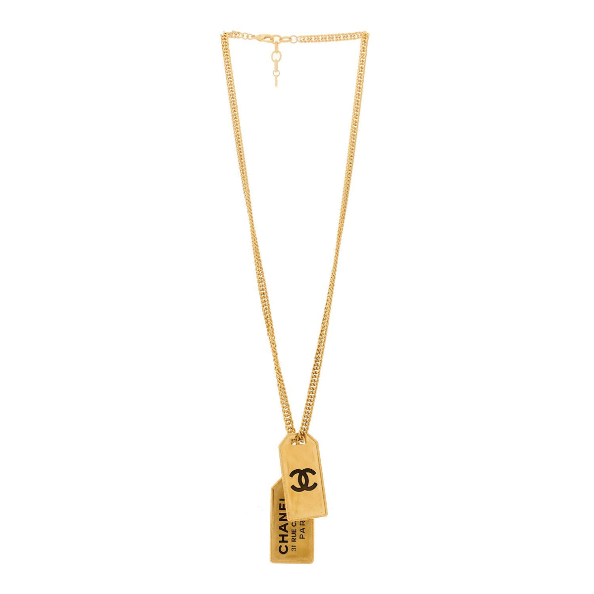 Chanel ID Dog Tag Charm Necklace Gold