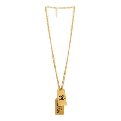Chanel ID Dog Tag Charm Necklace Gold