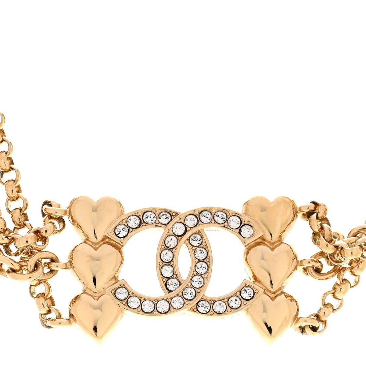 Chanel Crystal CC Heart Link Multi Strand Choker Necklace Gold