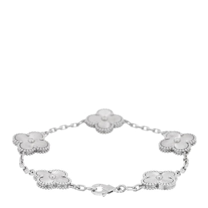 Van Cleef & Arpels 18K White Gold Guilloche Alhambra Bracelet