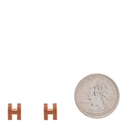 Hermes Rose Gold Lacquered Mini Pop H Earrings New Gold