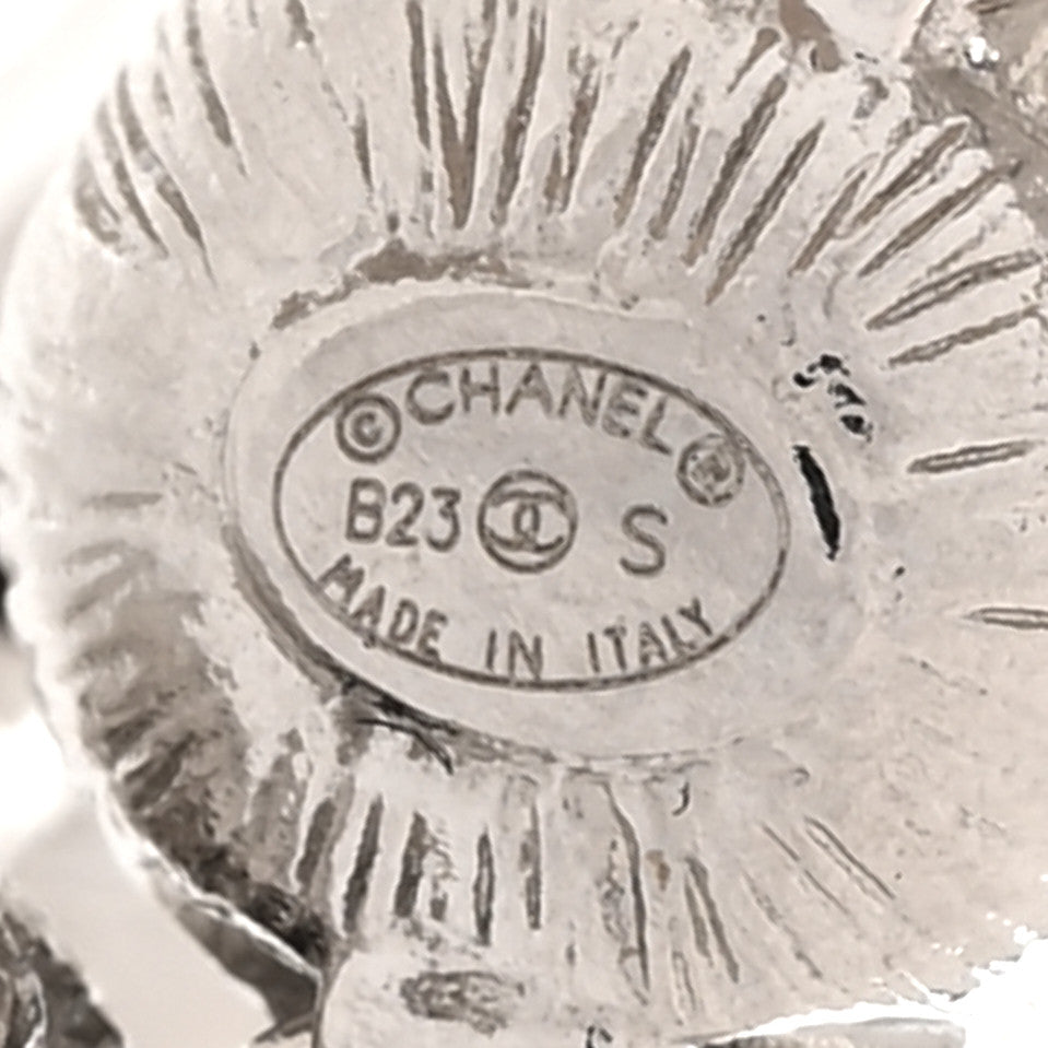 Chanel Crystal CC Long Drop Earrings Silver