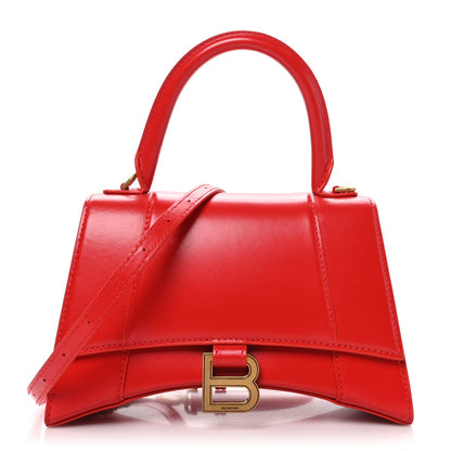 Balenciaga Shiny Box Calfskin Small Hourglass Top Handle Bag Bright Red