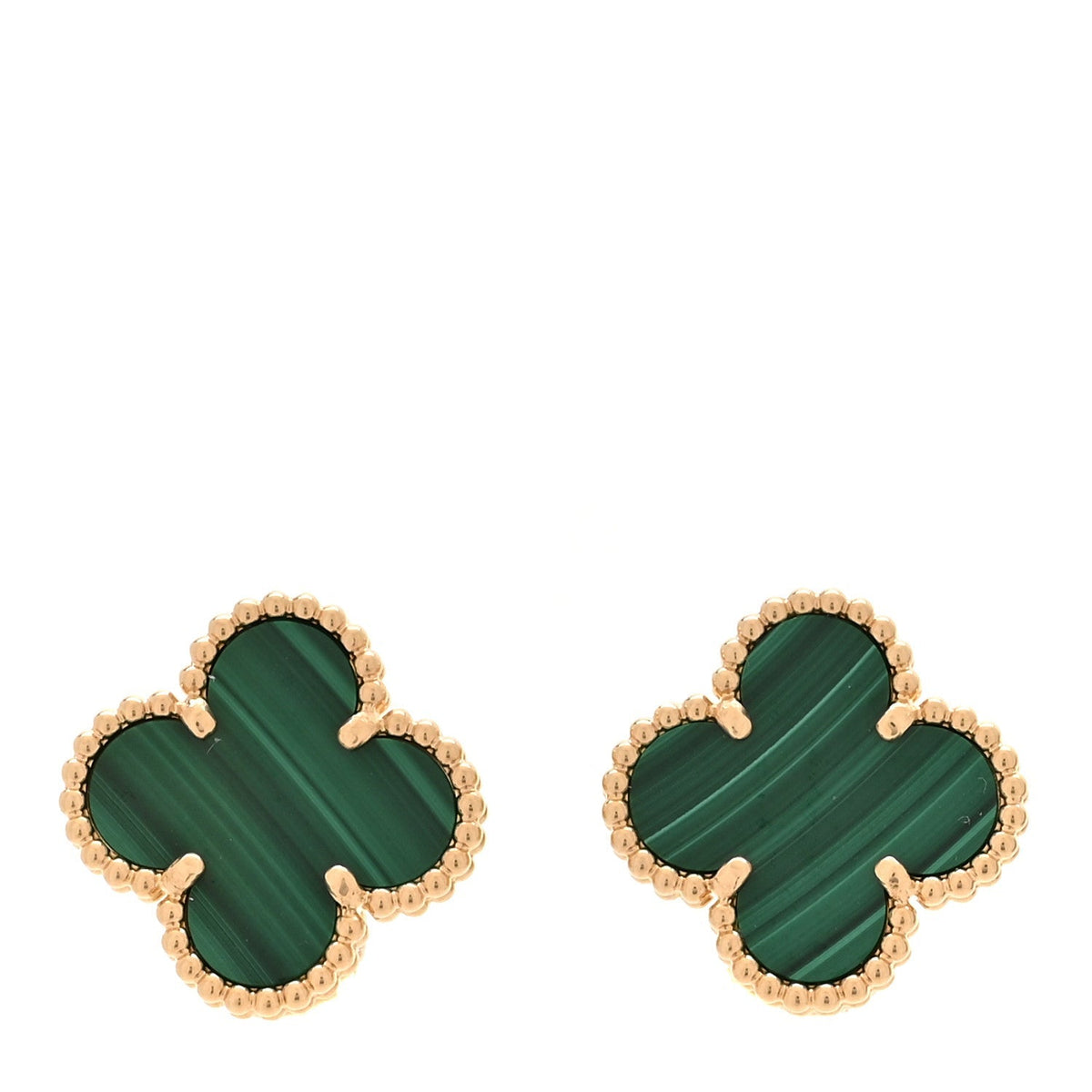 Van Cleef & Arpels 18K Yellow Gold Malachite Vintage Alhambra Earrings