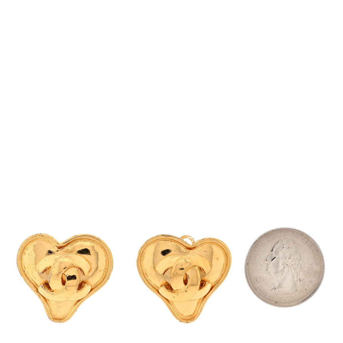Chanel Metal CC Heart Clip On Earrings Gold