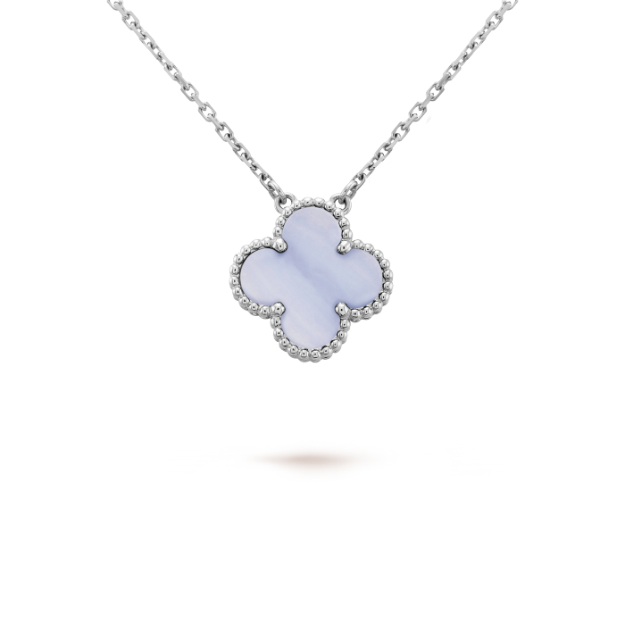 18K White Gold Chalcedony VCA Vintage Alhambra Pendant