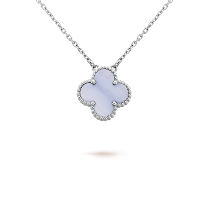 18K White Gold Chalcedony VCA Vintage Alhambra Pendant