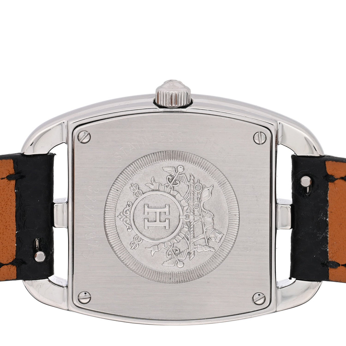 Hermes Stainless Steel Epsom Diamond 26mm Cape Cod Tonneau Watch Noir 1946705
