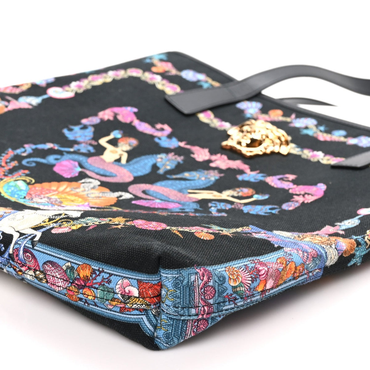 Versace Canvas Underwater Medusa Tote Black Multicolor