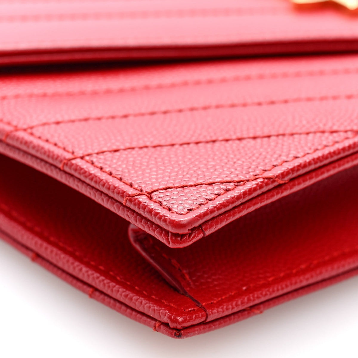 Saint Laurent Matelasse Chevron Monogram Envelope Chain Wallet New Red 1987513