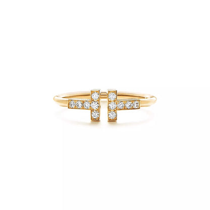 18K Gold Diamond Tiffany T Ring