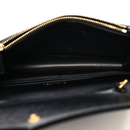 Saint Laurent Grain De Poudre Matelasse Chevron Monogram Envelope Chain Wallet Black
